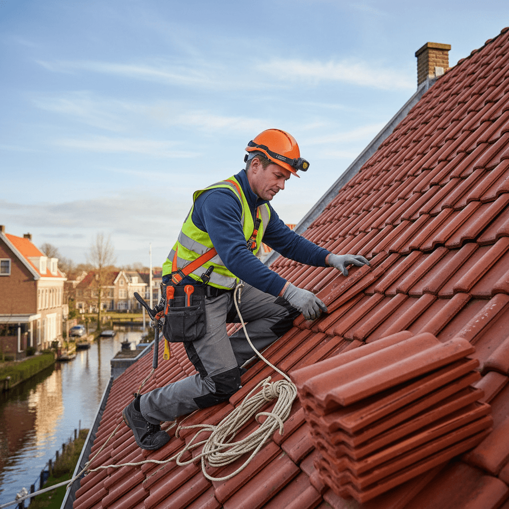 Dakdekker aan het werk
