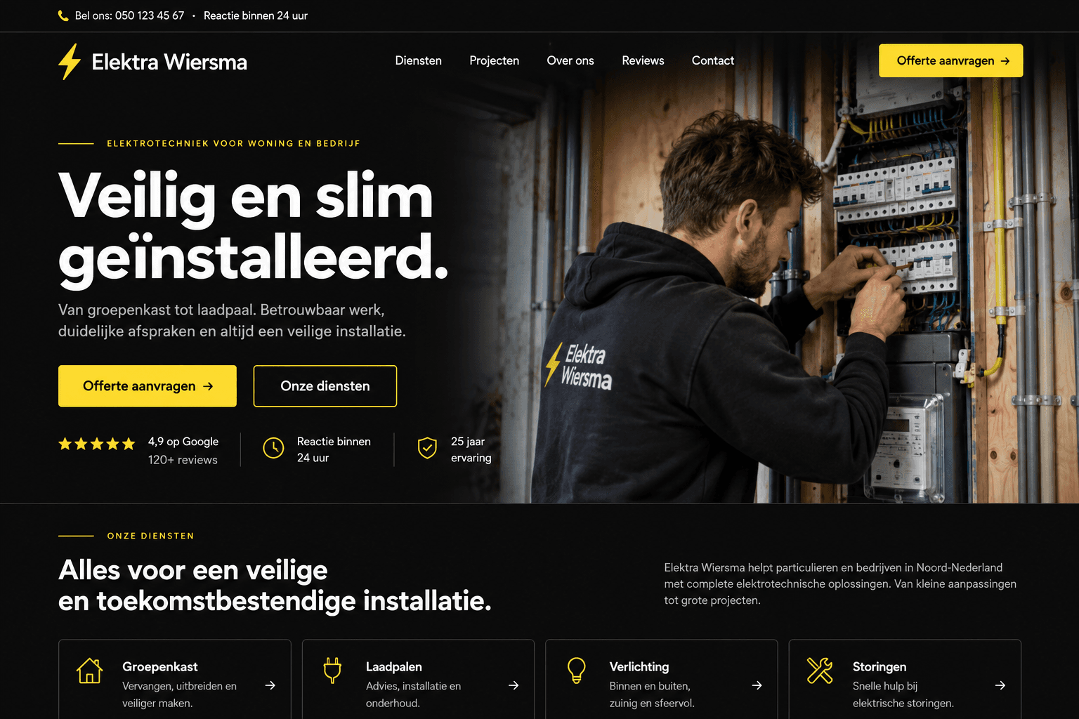 Voorbeeld van een website voor elektriciens