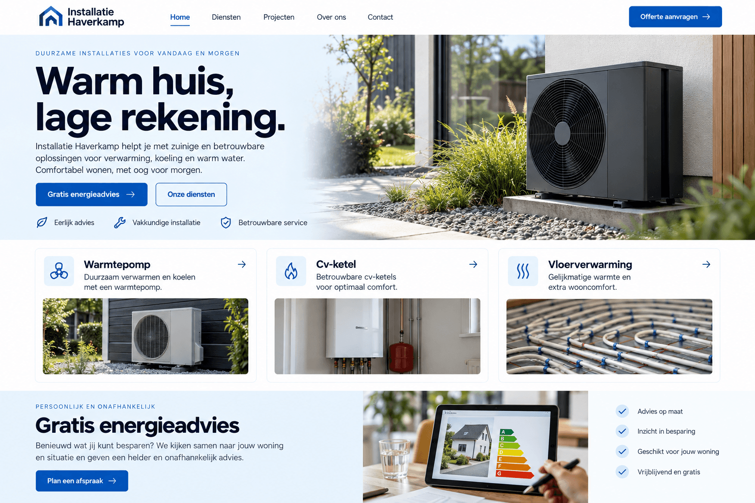 Voorbeeld van een website voor installateurs