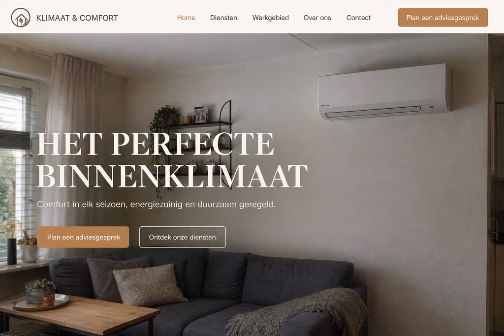 Voorbeeld van een door InternetYou gebouwde website (klimaatcomfort.nl)